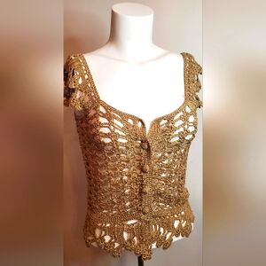 NANETTE LEPORE- size S-vintage -knit top -gold color
